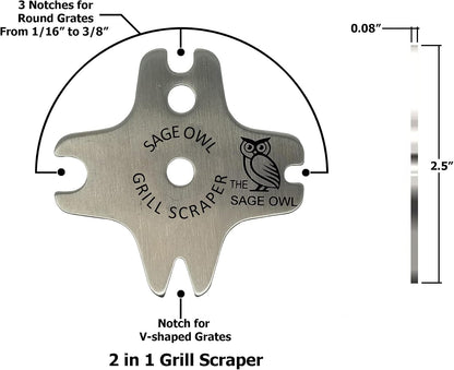 Sage Owl Bristle-Free Stainless Steel BBQ Grill Scraper – Safe Grill Cleaner for Outdoor Grills, Smoker Accessories, Cooking Gadgets, and Barbecue Grilling Tools – Ideal Mens Stocking Stuffers