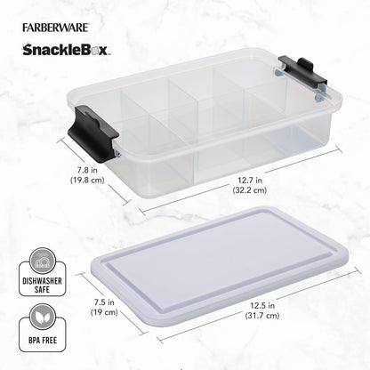 Farberware Small Build-a-Board Snacklebox with Locking Plastic Cutting Board Lid, Portable Charcuterie Storage with 7 Compartments