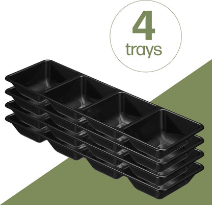 Plasticpro 4 Sectional Rectangle Plastic Serving Tray/Platter (2, Black)