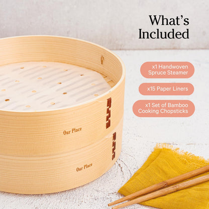 Our Place Spruce Steamer, Handwoven Bamboo Basket for Steaming & Cooking