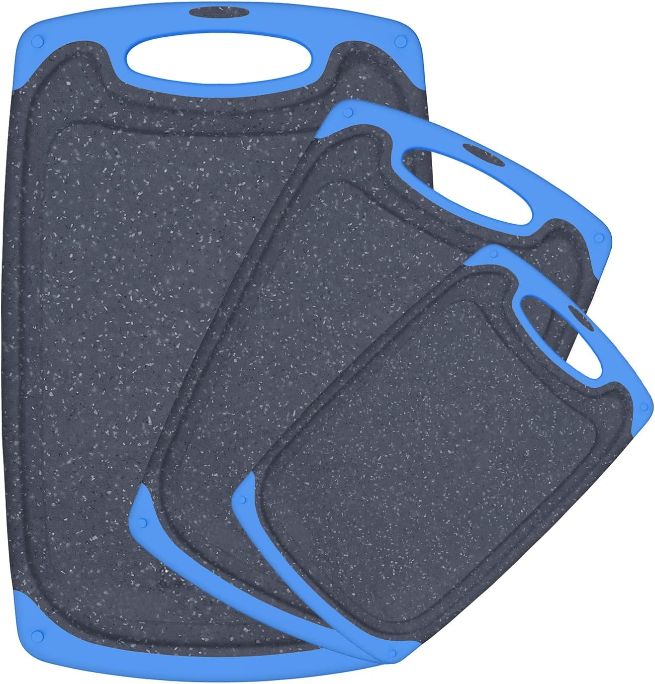 Viretang Plastic Cutting Boards Set of 3 Extra Large for Kitchen, Thick Chopping Board with Deep Juice Grooves, Non‑Slip Feet, Easy Grip Handle, BPA Free, Dishwasher Safe,Black