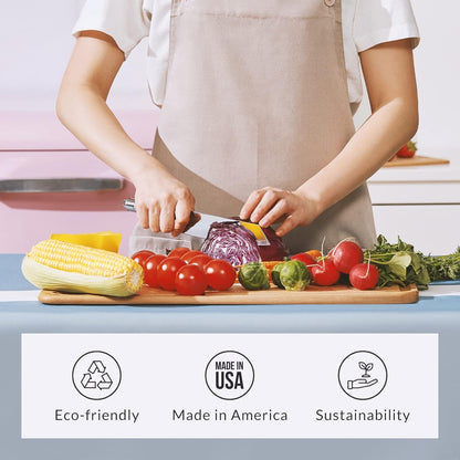 Elihome Premium Series 2-in-1 Kitchen Cutting Board Set, Non Slip Feet, Color Coded with Food Icon, Natural Wood Fiber, Dishwasher Safe, Eco-Friendly, Juice Grooves,Non Porous, BPA Free, Made in USA
