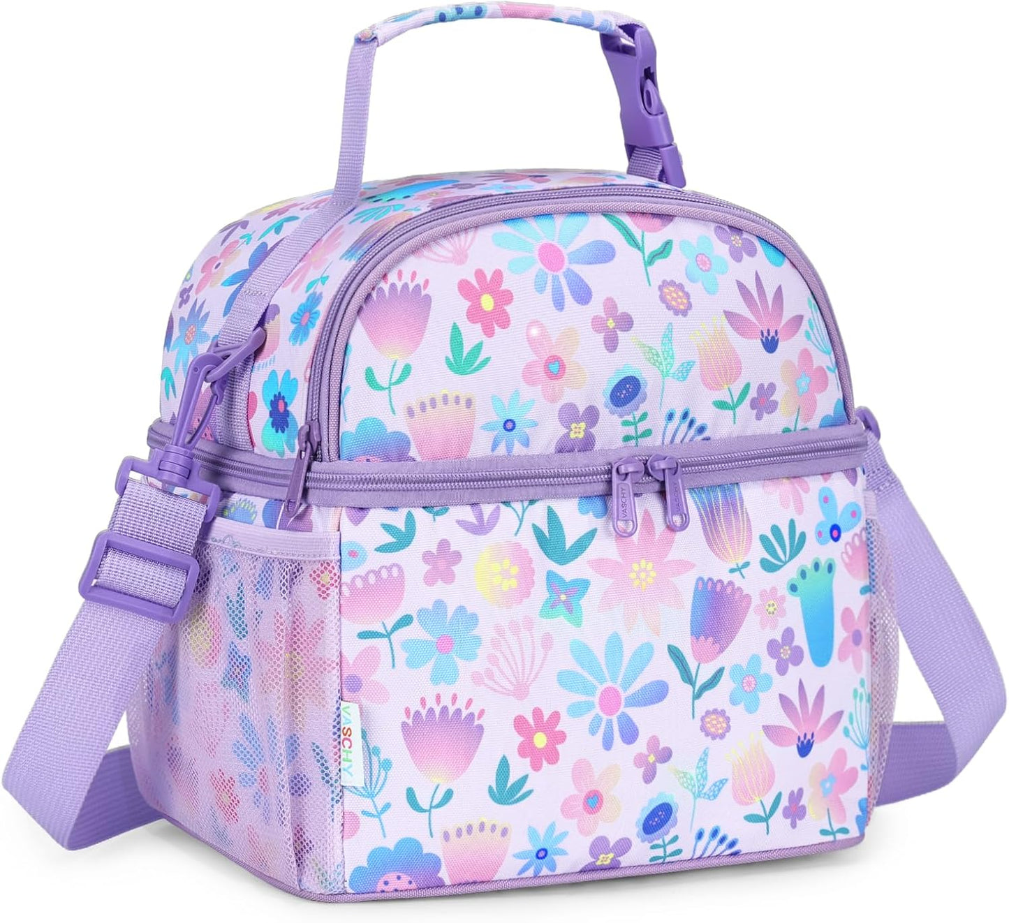 VASCHY Lunch Box Bag for Kids, Insulated Double Compartments Cooler Lunch Tote for Toddlers Boys Girls School/Daycare/Picnic Black Dinos