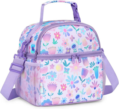 VASCHY Lunch Box Bag for Kids, Insulated Double Compartments Cooler Lunch Tote for Toddlers Boys Girls School/Daycare/Picnic Black Dinos