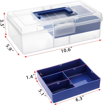 JUXYES Clear Art Craft Supply Storage Bin Sewing Box With Handle Lid | Clear Stackable Latching Craft Storage Bin for School Office, Organizing Stationery, Sewing, Art Craft, DIY Supplies