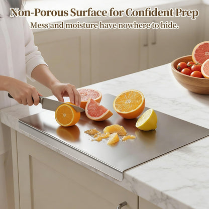 Stainless Steel Cutting Board Set, 2 Pack Kitchen Metal Chopping Board Set with Counter Lip Dishwasher Safe for Meat, Fish, Vegetables, Fruits, Bread & Pastry (40 x 30cm/ 16 x 12 in)