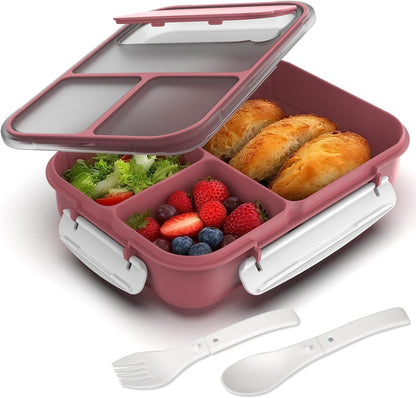 WHALEHOUSE Bento Lunch Box, 1300ML 4 Compartments Meal Prep Container with Utensil, Airtight Food Storage Container with Snap Locking Lids, Microwave/Dishwasher/Freezer Safe, On the Go