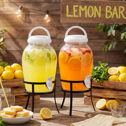 Havawish 2 Pack 1.16 Gallon Drink Beverage Dispenser with Stand for Parties Plastic Water Lemonade Juice Dispenser with Spigot and Lid for Countertop Weddings(Gold)