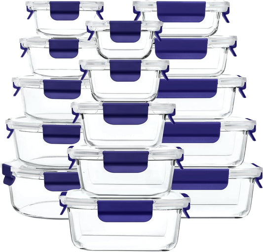 GENICOOK Glass Food Storage Containers With Glass Lids Bento Box Set Lunch Box Eco Friendly Meal Prep Containers Airtight – Plastic Free, Silicon Sleeve Bpa Free 4.4cup/ 5 * 1050ml