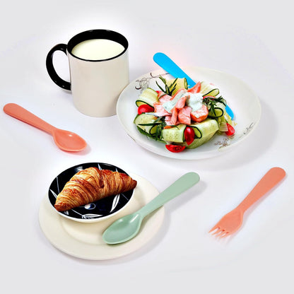 16Pcs Kids Plastic Utensils Kids Forks and Spoons Set, Multicolor Toddler Utensils, Reusable Kids Silverware Cutlery Set, Ideal for School Lunch Box, Camping, Travel, Party Favors BPA Free
