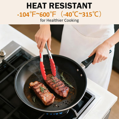 Tongs For Cooking - Heat Resistant 600 Degrees Stainless Steel Kitchen Tong,Heavy Duty Metal Locking Tongs - Perfect for Food,Salad and BBQ set of 3 (7",9" and 12") Dishwasher (Red)