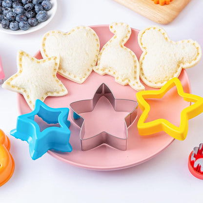 Sandwich Cutter for Kids 48 Pcs, Kimfead Cookie Cutters, Fruit Vegetable Cutter Shapes, Food Picks for Bento Box, Mouse Dinosaur Star Square Heart Shape