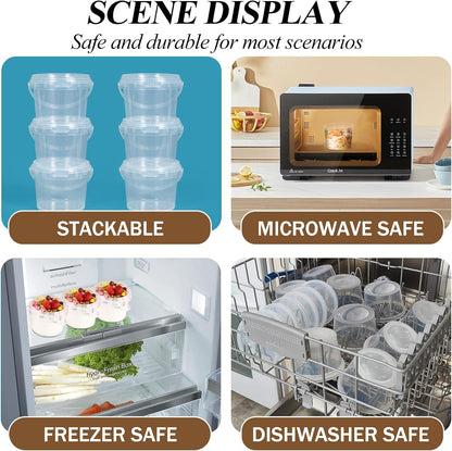 Leak Proof Plastic Containers with Lids, 10 oz Reusable Airtight PP Plastic Food Storage Containers, Freezer-safe Microwaveable Stackable Dishwasher, for Meal Prep, Soup, Snack (Clear, 12 Pack)