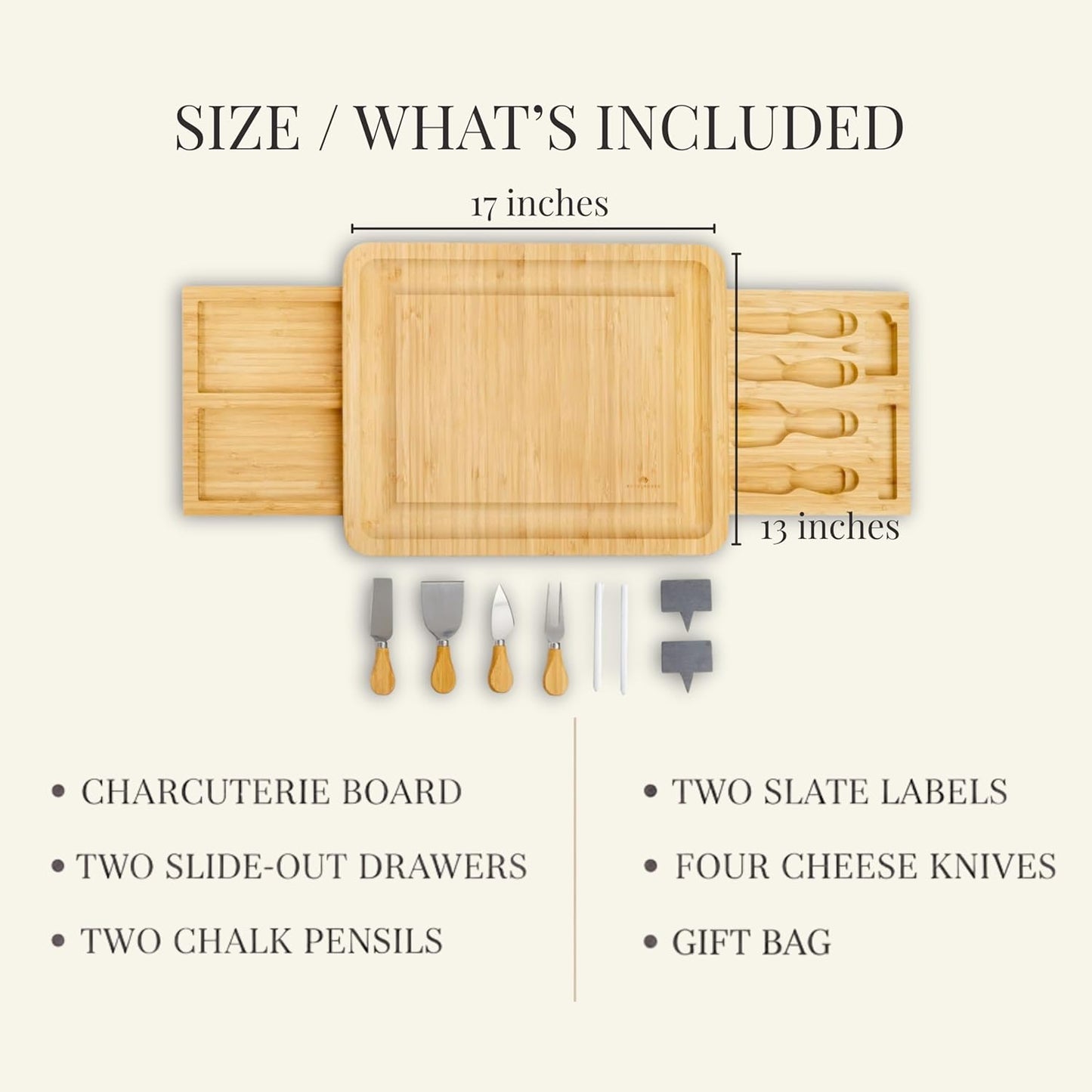 Personalized Charcuterie Board Set with Two Drawers, Custom Engraved Bamboo Cheese Board, Christmas, Wedding and Housewarming Gift for Couples, Anniversary and Bridal Shower