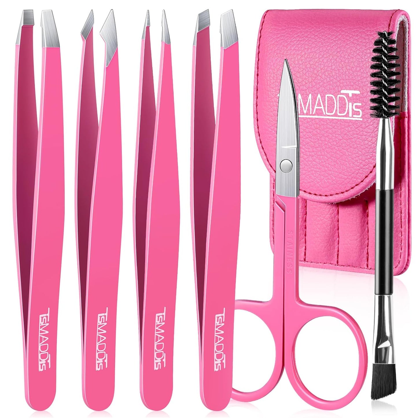 TsMADDTs Eyebrow Tweezers Set and Curved Scissor, Professional Stainless Steel Tweezers for Women and Men, Splinter and Ingrown Hair Removal