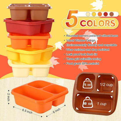 Honeydak 5 Pack Snack Containers 3 Compartment Bento Snack Boxes Divided Meal Prep Containers with Lids Reusable Adults Lunch Food Storage Box for School Work Travel(Elderberry)