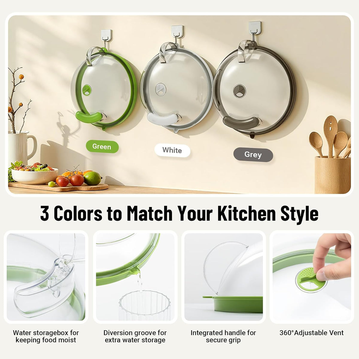 Microwave Splatter Cover with Water Steamer, 10 Inch, Integrated Handle
