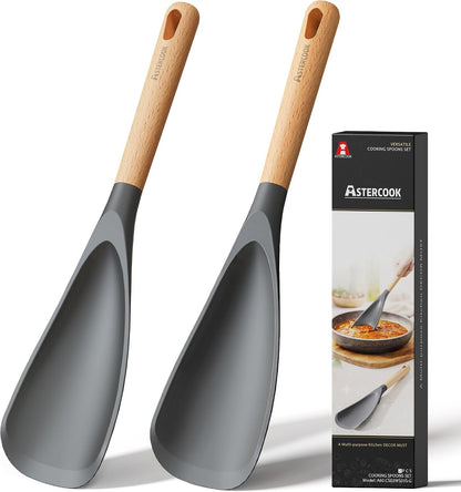 Astercook Cooking Spoon, 2 Pack, Nonstick Safe Silicone Spoonula Spatula