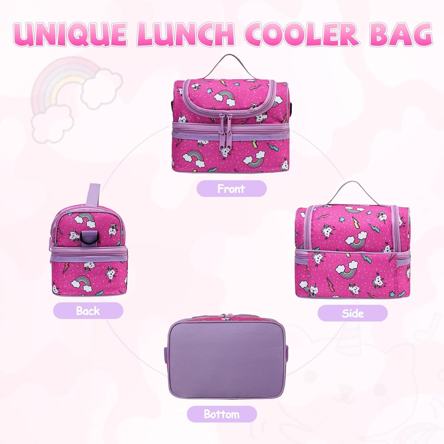Lunch Bag for Girls,ChaseChic Insulated Lightweight Lunch Boxes for Kids Boys Dual Compartment Lunch Organizer Leak-Proof Cooler Bag with Detachable Adjustable Shoulder Strap,Purple Butterflies
