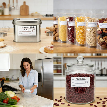 1400 Pcs Food Date Stickers, 1 x 2 Inch Removable Date Labels for Freezer & Refrigerator Food Containers, Easy to Write- Blue & Red