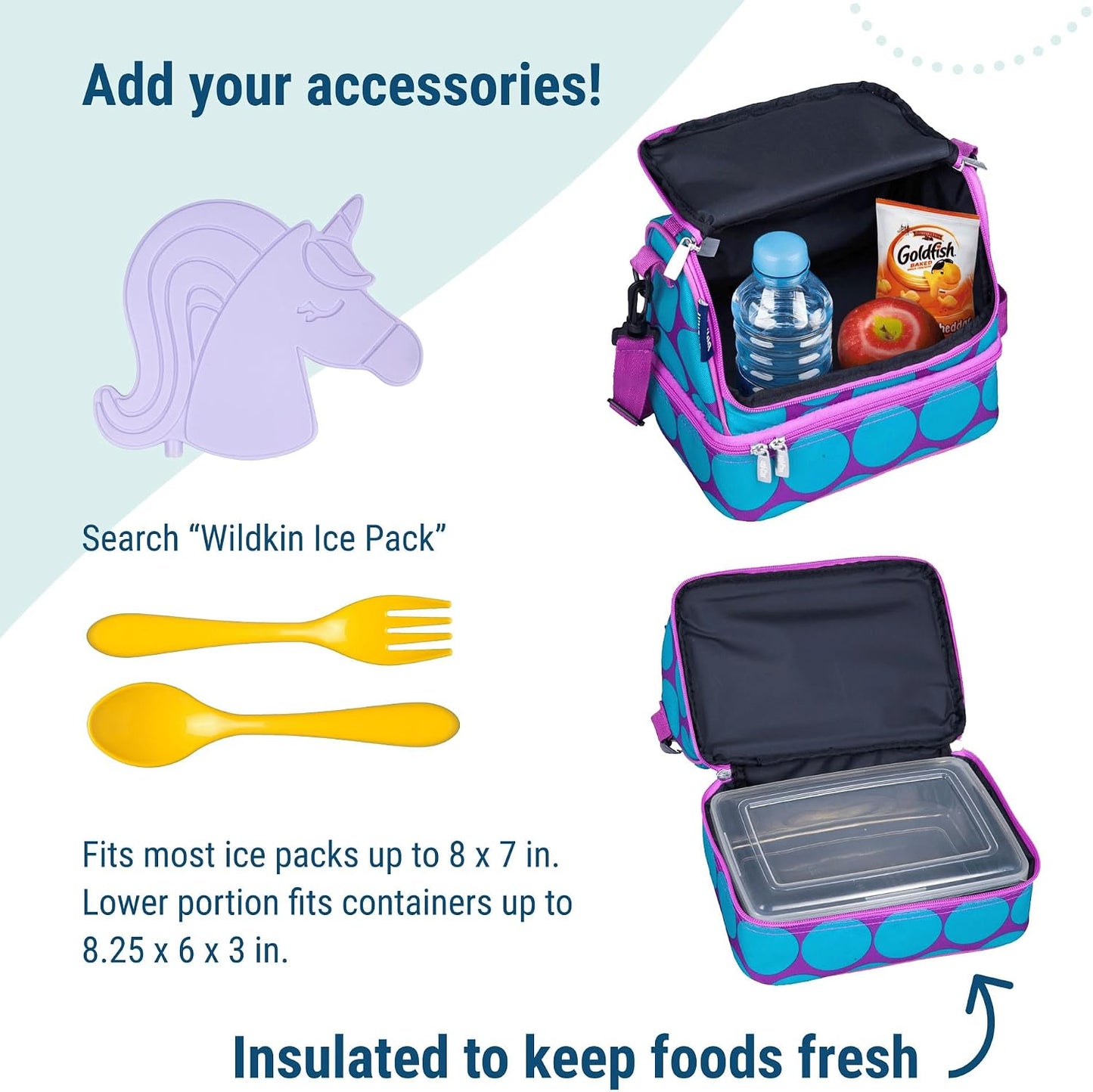 Wildkin Kids Two Compartment Insulated Lunch Bag – Keeps Food Hot or Cold, Easy-Clean Lining, Leak-Resistant & BPA-Free – Boys & Girls, Ideal for School, Travel & Daycare – Jurassic Dinosaurs