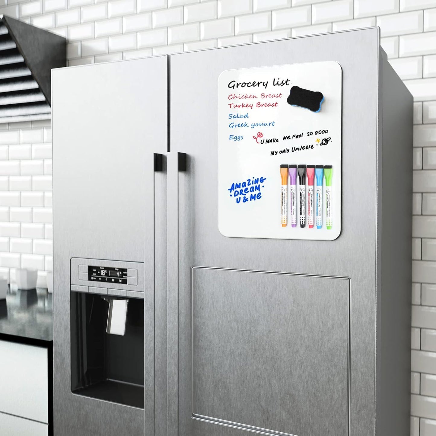 MaxGear Small Magnetic Dry Erase Board Sheet for Refrigerator, Fridge Whiteboard for Kitchen, 12"x8" White Board Organizer and Planner with Stain Resistant Technology, Include 1 Eraser, 3 Markers