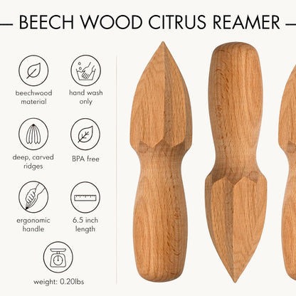 Beille Natural Beechwood Handheld Citrus Reamer, 6.5 Inches