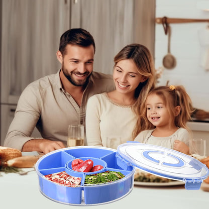 Dishwasher Safety -Divided Rotating Serving Tray with Lid and Handle,Portable Snackle Box for Fruits Snacks Charcuterie,Clear Organizer and Fridge Storage Container,Veggie Platters for Adults Child