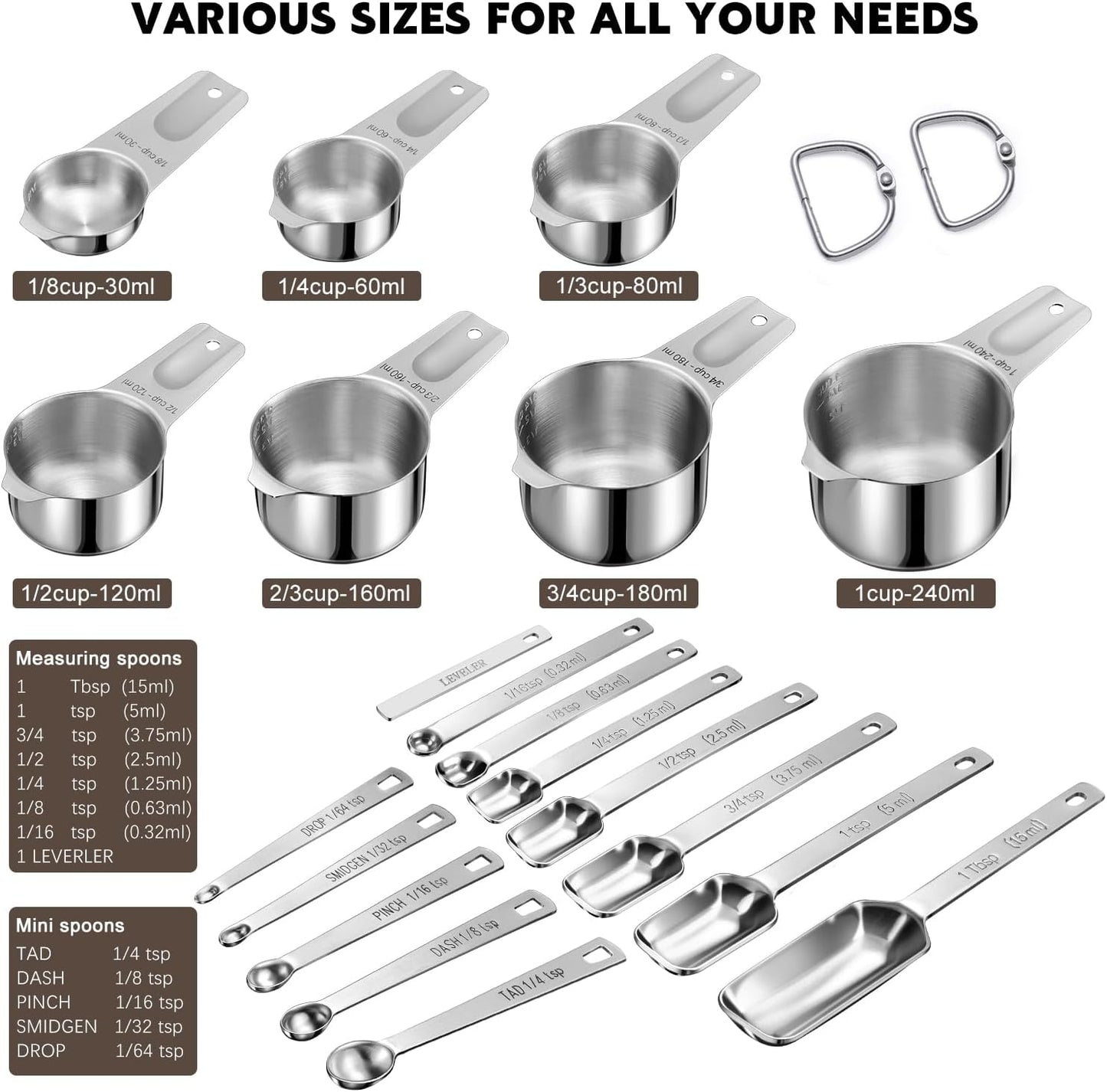 20PCS Measuring Cups and Spoons Set, Stainless Steel Stackable Nesting Measuring Set with Leveler for Baking, Cooking, Dry & Liquid Ingredients
