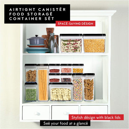 DWËLLZA KITCHEN Large Airtight Food Storage Containers - Clear Plastic Bulk Food Pantry & Kitchen Storage Containers for Flour, Sugar and Baking Supplies 4 Pcs. BPA-Free, Keeps Fresh & Dry (Black)