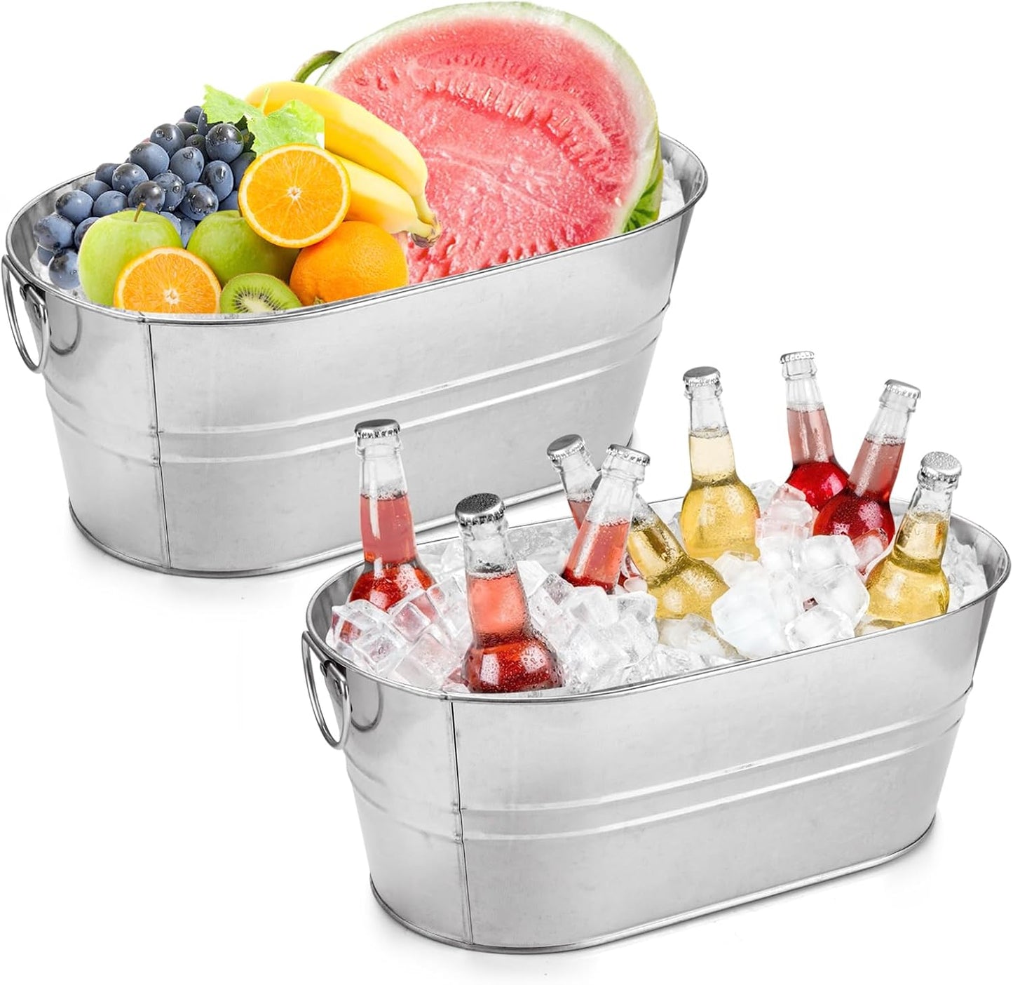 MIVIDE 2 Pack 3 Gallon Galvanized Tub Ice Bucket Metal Champagne Drink Bucket with Handles Galvanized Ice Buckets for Parties Mimosa Bar Cocktail Bar Cooling Supplies