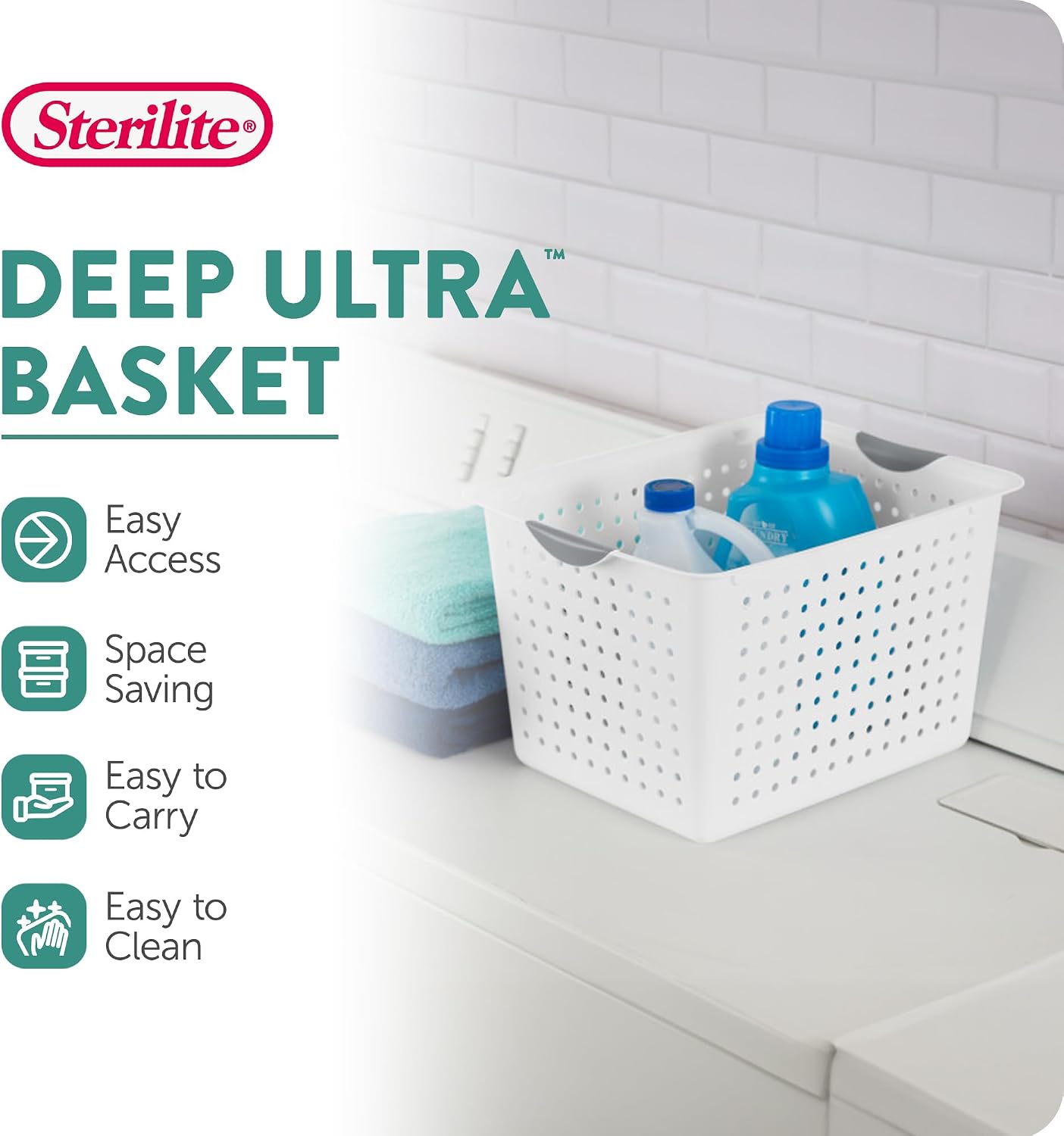 Sterilite 24-Pack Ultra Basket, Open Plastic Bins, Countertop, Cabinet and Closet Organizer, White, Deep
