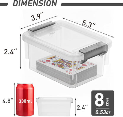 Citylife 7.8 QT 6 Pack Small Storage Bins Plastic Storage Container Stackable Box with Lids for Organizing, Clear White