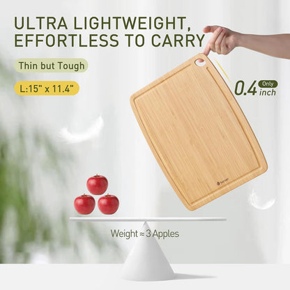 Lightweight Durable Bamboo Cutting Board Set with Non-Slip Feet, Wood Cutting Board for Busy Kitchen, Easy Clean Wooden Chopping Boards with Juice Groove Best House Warming Gift Set of 3 (S+M+L)