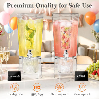 Lifewit 1 Gallon Drink Dispenser for Parties 2 Pcs, Plastic Beverage Container for Juice/Tea/Soda with Stand & Fruit Infuser, Clear Lemonade Dispenser with Leak-Proof Spigot, BPA Free Water Pitcher