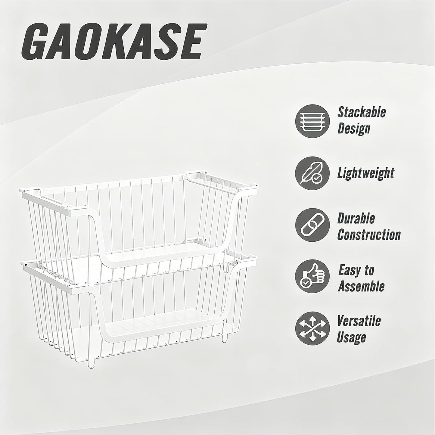GAOKASE 4 Pcs Stackable Wire Baskets for Pantry Organizers and Storage,Vegetable Fruit Basket for Countertop,Kitchen Storage Metal Baskets,Produce Potato Onion Storage Bin-Black