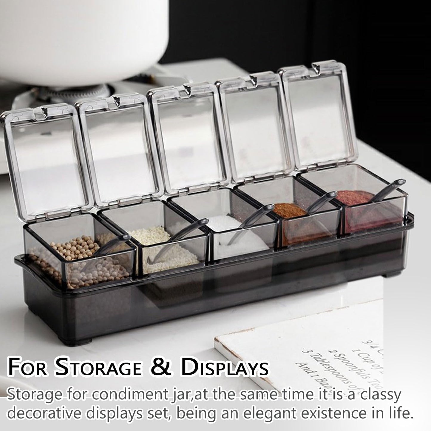 V·RESOURCING Clear Seasoning Box, 3 Pieces Seasoning Rack Spice Pots Storage Container for Spice Salt Sugar Cruet Liquid,Condiment Jars with 3 Spoons