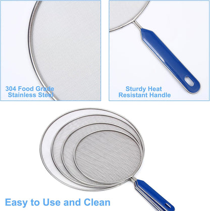Splatter Screen for Frying Pan 8 Inch Stainless Steel Grease Splatter Guard with Long Comfortable Grip Handle Fine Mesh Prevents for Sizzling Bacon, Cooking Fried Chicken or Popcorn