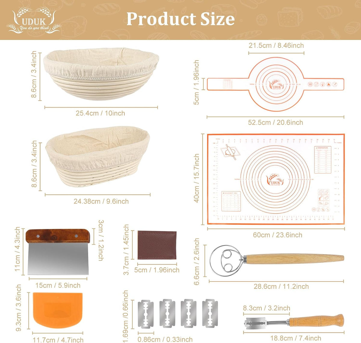 Sourdough Baking Kit, 2 Oval Banneton Proofing Basket Set