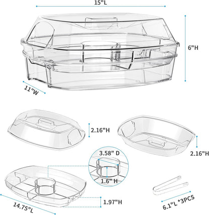 Ice Chilled Party Platter - 15'' Divided Serving Tray with Lid and 4 Compartments, Clear Fruit Trays for Serving for Party, Ideal Cold Chilled Serving Trays for Parties, Shrimp Cocktail, Etc
