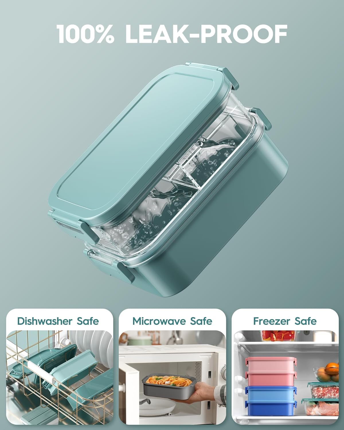KEMETHY Adults Bento Lunch Box Set with Thermo Bag, 74oz Stackable Leak-proof 3-tiers Bento Box, Built-in Utensil and Sauce Container for Work, School, Dining Out (Gray)