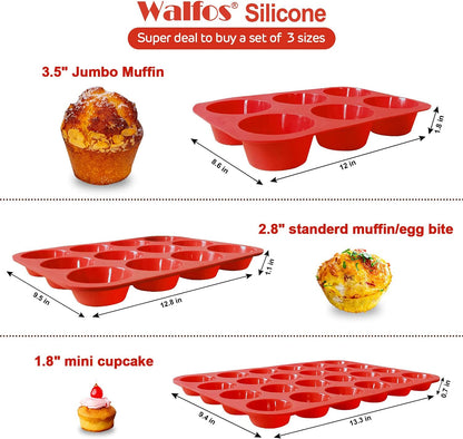 Walfos Silicone Muffin Pan - 12 Cups Regular Silicone Cupcake Pan, Non-stick Great for Making Muffin Cakes, Tart, Bread - BPA Free and Dishwasher Safe
