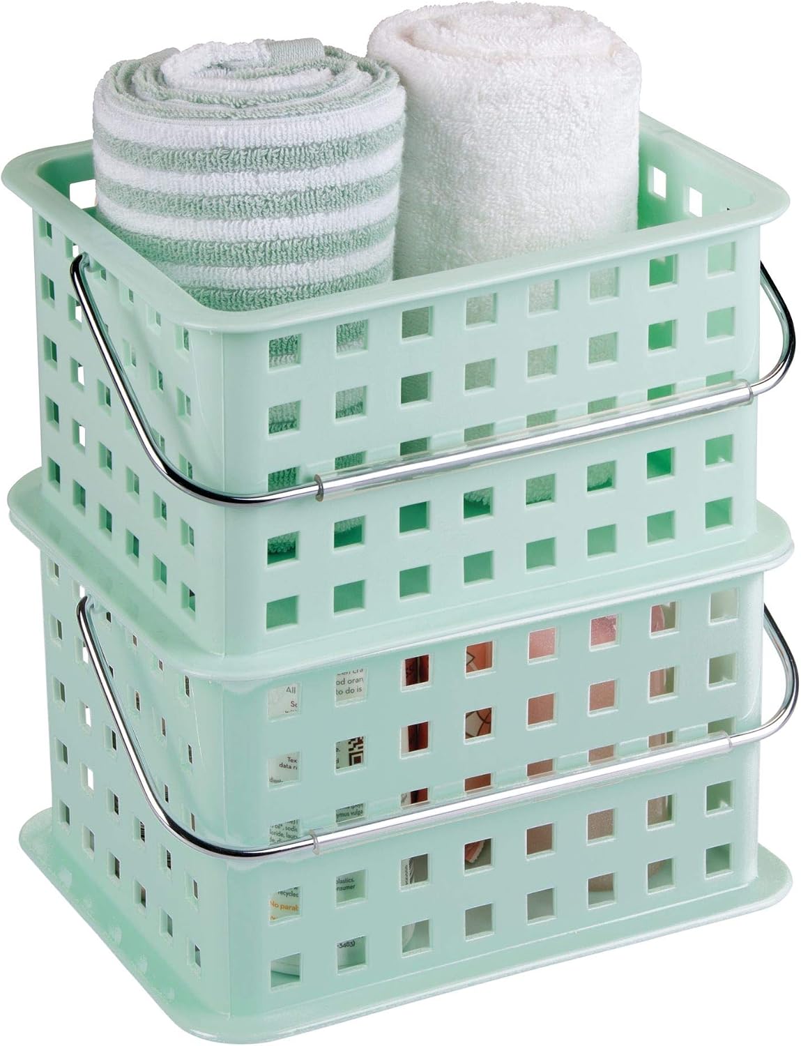 iDesign Spa BPA-Free Plastic Small Stackable Basket with Handle - 9.25" x 7" x 5", Mint