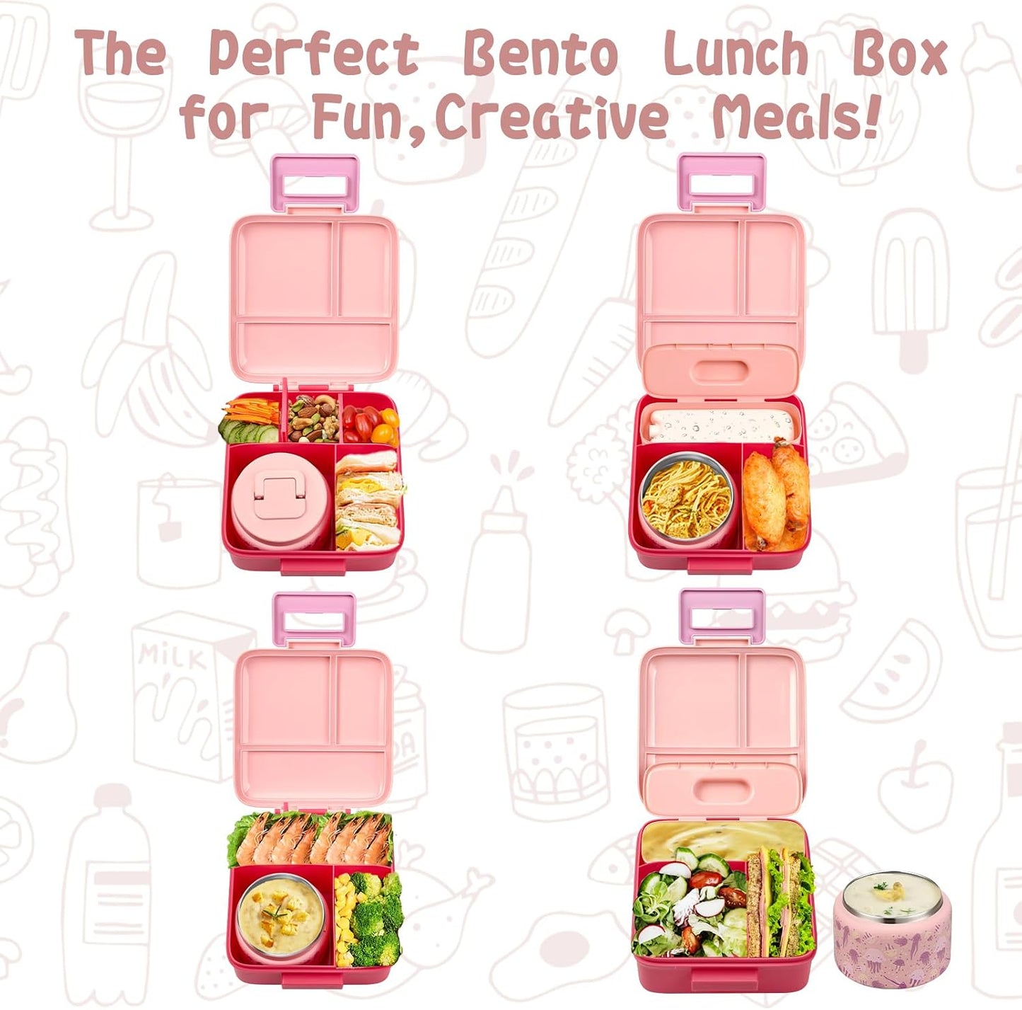 JXXM Bento Lunch Box for Kids With 8oz Soup thermo,Leak-proof Lunch Containers with 5 Compartment,thermo Food Jar and Lunch Bag, Food Containers for School (A-Blue(Extreme Locomotive))