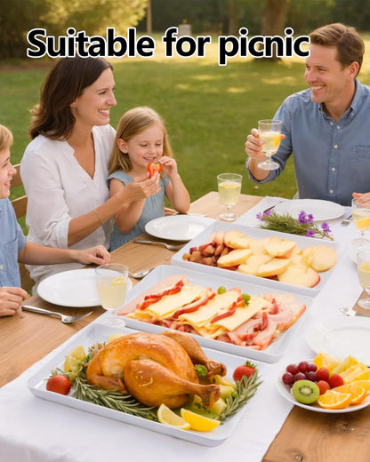 YOUBET 6 PCS Plastic Serving Trays - White Trays for Serving Food - Super Strong Disposable Platters, Heavy Duty Plastic Trays for BBQ, Picnic, Party, Wedding