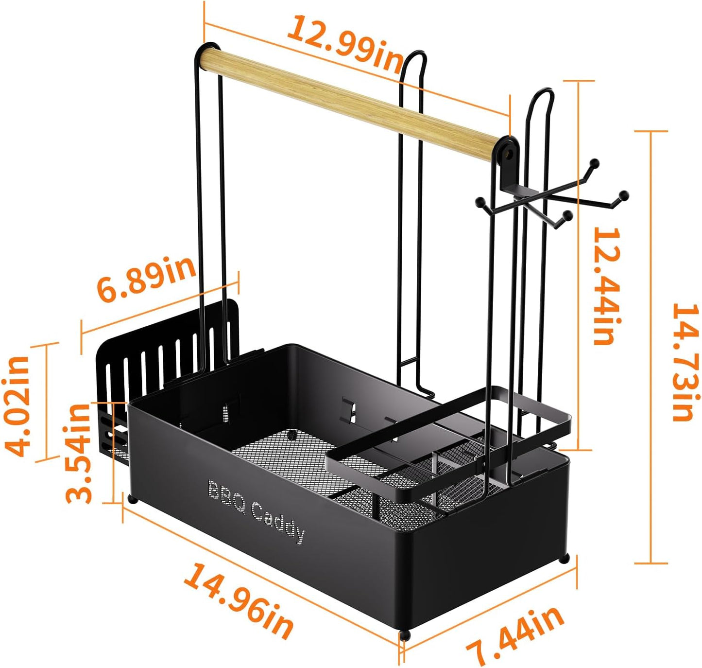 Picnic Caddy BBQ Utensil Caddy for Outdoor Grill Camping for Plate Cutlery CompartmentStorage with 3 Hooks Kitchenn Barbecue Accessories RV Patio Tailgate EssentialsEasy Carry Grilling Gifts for Men
