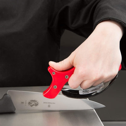 Hand-Held Kitchen Knife Sharpener for Chef Knives – Professional Grade Tool with Reversible Carbide Blades, Stainless Steel & Safety Finger Guard - Knife Sharpening Use by Chef Master 90015