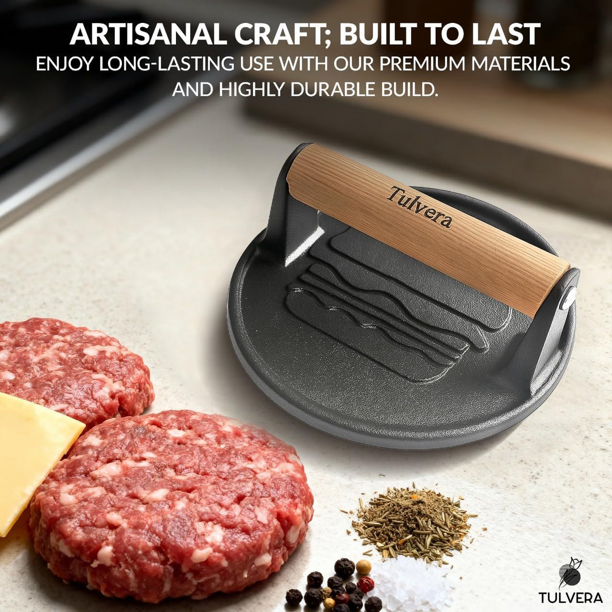 Smash Burger Press, Cast Iron Hamburger Smasher Tool for Steak, Bacon, Meat