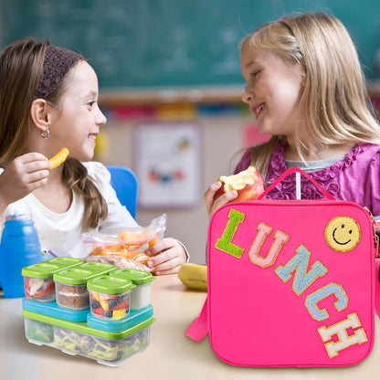 Insulated Lunch Bag With Adjustable Shoulder Strap, Nylon Preppy Lunch Box Large Insulated Lunch Bag Reusable Lunch Tote Bag with Smiley Preppy LunchBag for Girls School Travel Picnic (Green)