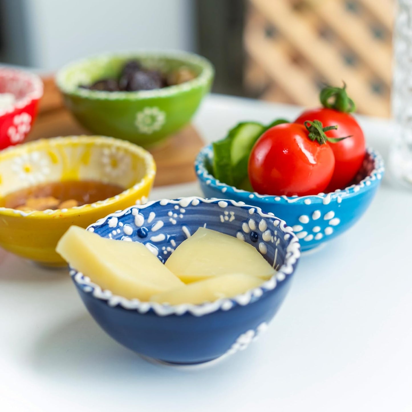 Ceramic Small Dipping Bowls Set of 6, 3.5 Oz Soy Sauce Dish, Handmade Charcuterie, Colorful Pinch, Dishwasher & Microwave Safe, 3.2'' Mini (SULTAN'S GARDEN)